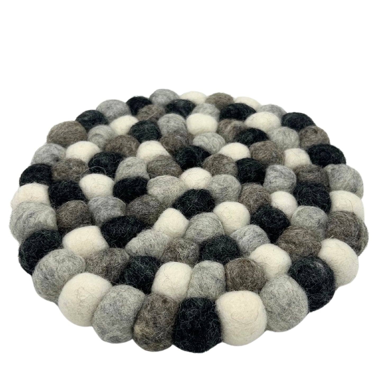 Mantel individual redondo de bolas de fieltro - 20 cm, color gris multicolor