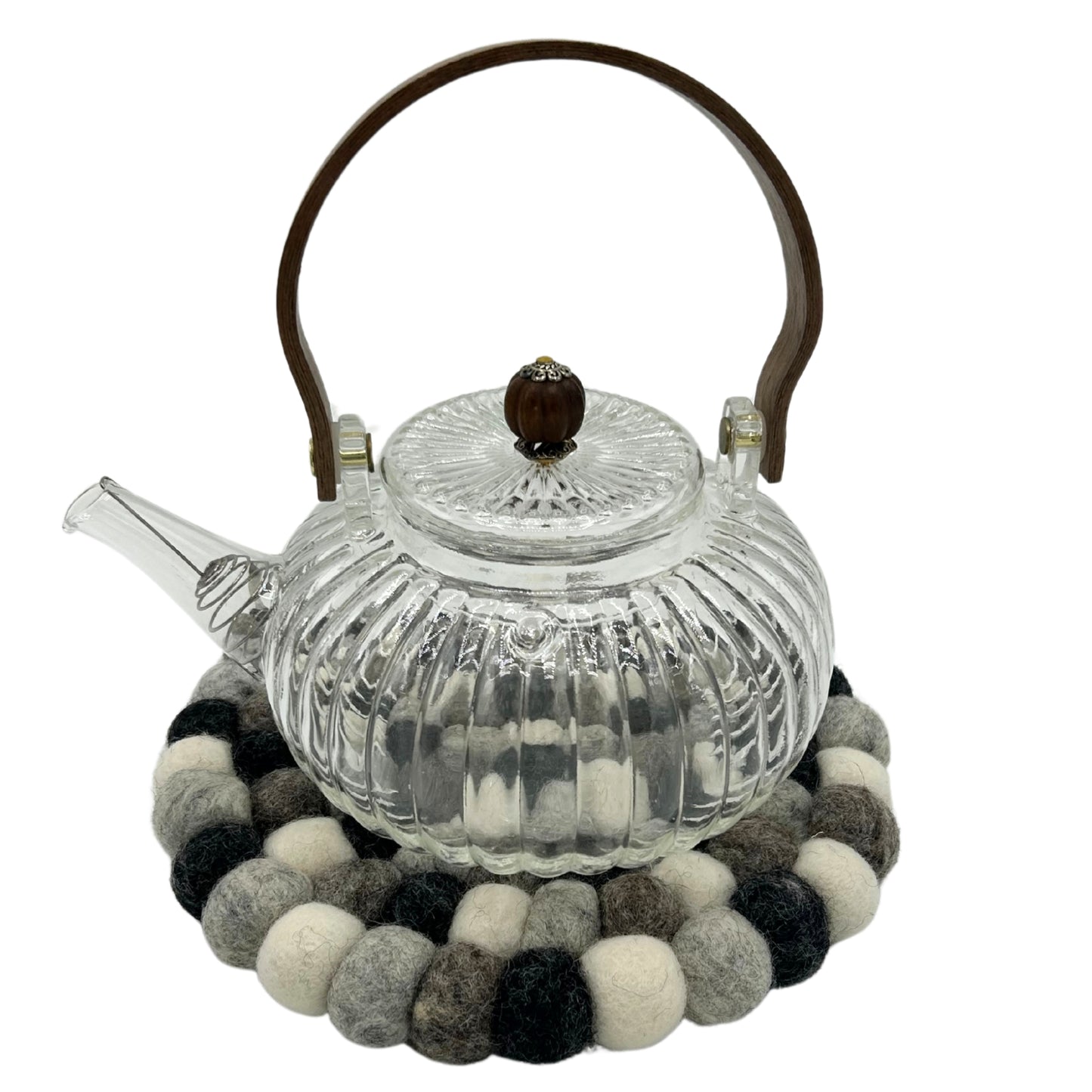 Mantel individual redondo de bolas de fieltro - 20 cm, color gris multicolor