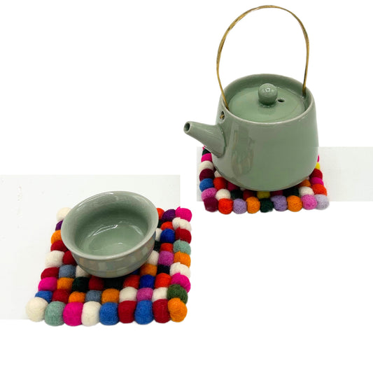 Posavasos cuadrados de fieltro de 10 cm, color gris multicolor (juego de 4)