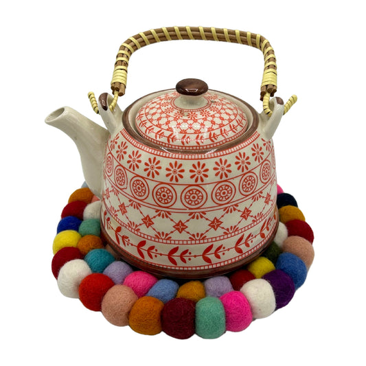 Mantel individual redondo de bolas de fieltro - 20 cm multicolor