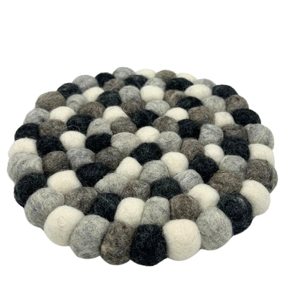 Mantel individual redondo de bolas de fieltro - 20 cm, color gris multicolor
